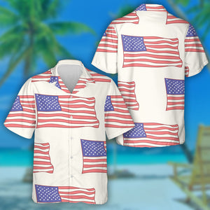 A American Flag Icon Waving Elements On Bright Background Hawaiian Shirt, Hawaiian Shirt Gift, Christmas Gift