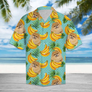 Banana Pomeranian On Mint Theme Hawaiian Shirt, Hawaiian For Gift
