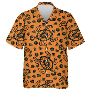 African Tribal Turtles On Orange Background Hawaiian Shirt, Hawaiian For Gift