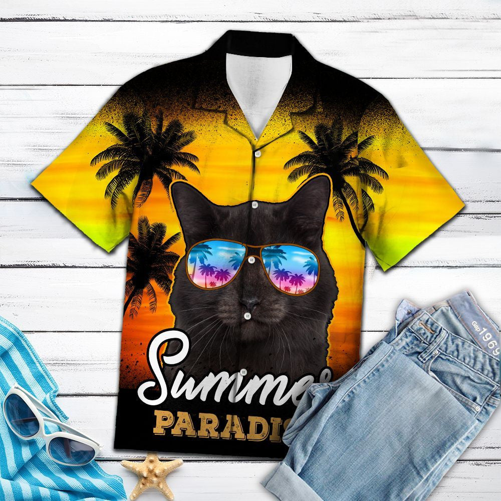 Cool Glasses Black Cat Paradise Summer Pattern Hawaiian Shirt, Hawaiian Shirt Gift, Christmas Gift