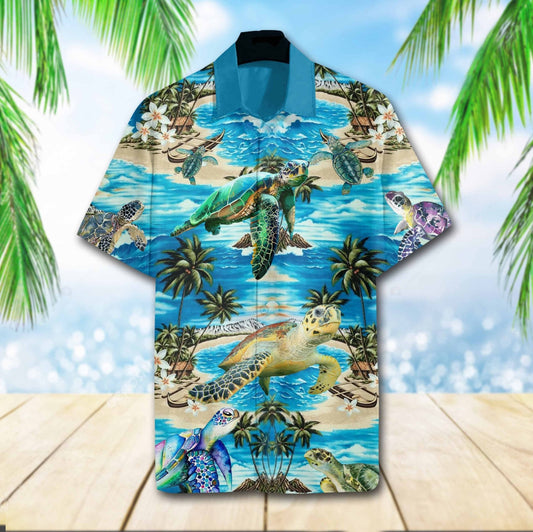 Turtle Beach The Blue Sky Design Hawaiian Shirt, Hawaiian For Gift