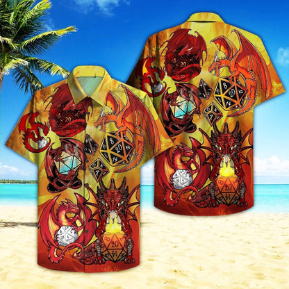 Theme Red Dragon And Dice Design Hawaiian Shirt,Hawaiian Shirt Gift, Christmas Gift