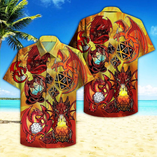 Theme Red Dragon And Dice Design Hawaiian Shirt,Hawaiian Shirt Gift, Christmas Gift