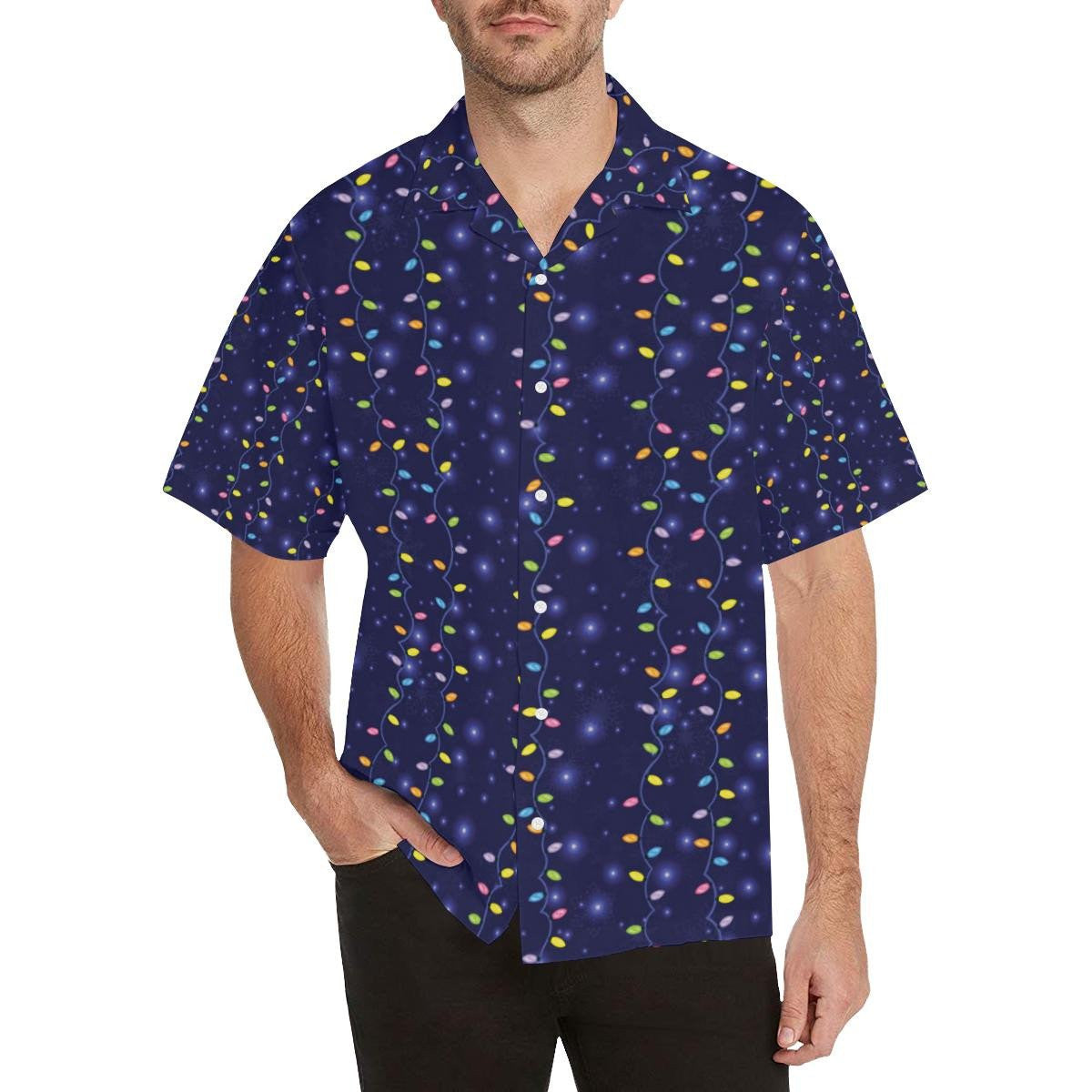 Christmas Night With Colorful Lights Pattern Hawaiian Shirt, Hawaiian For Gift