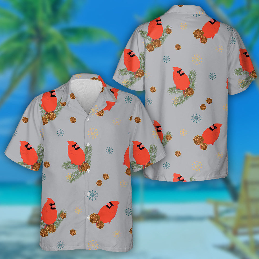Watercolor Red Cardinal On Spruce Branch Hawaiian Shirt, Hwaiian For Gift