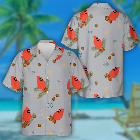 Watercolor Red Cardinal On Spruce Branch Hawaiian Shirt, Hwaiian For Gift