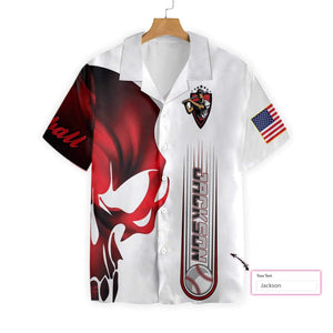 Red Skull Baseball Custom Name Hawaiian Shirt,Hawaiian Shirt Gift, Christmas Gift
