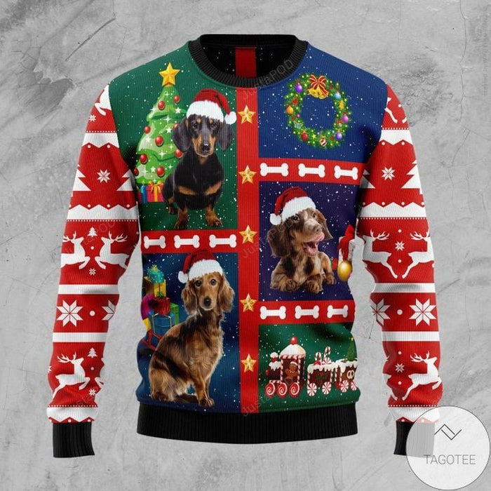 Cute Dachshund Ugly Christmas Sweater, All Over Print Sweatshirt, Christmas Gift, Gift Christmas 2024