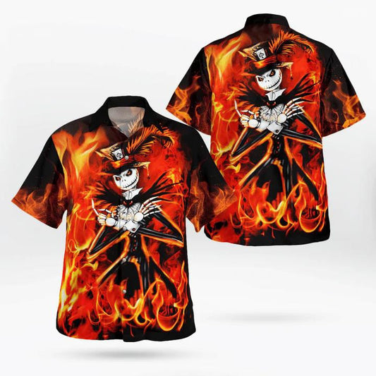 The Nightmare On Hot Flaming Themed Halloween Hawaiian Shirt, Hawaiian Shirt Gift, Christmas Gift