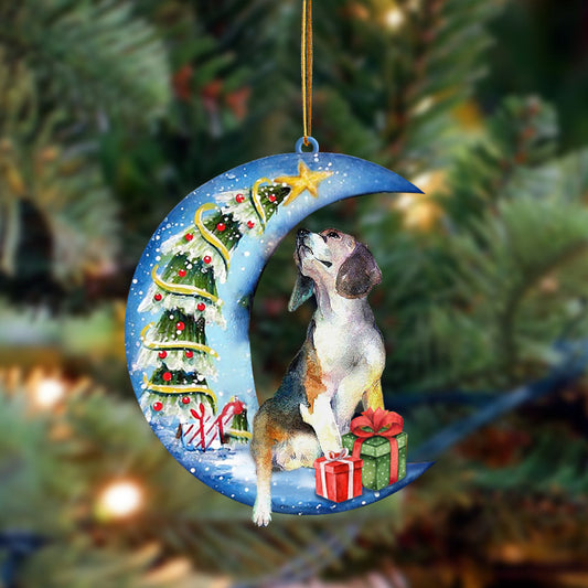 Beagle Sit On The Blue Moon-Two Sided Christmas Plastic Hanging Ornament, Christmas Ornament Gift, Christmas Gift, Christmas Decoration