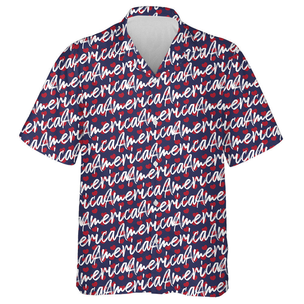 Hand Scripts American And Red Heart Pattern Hawaiian Shirt, Hawaiian Shirt Gift, Christmas Gift