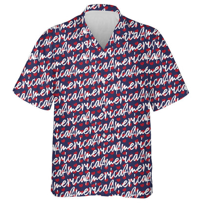 Hand Scripts American And Red Heart Pattern Hawaiian Shirt, Hawaiian Shirt Gift, Christmas Gift