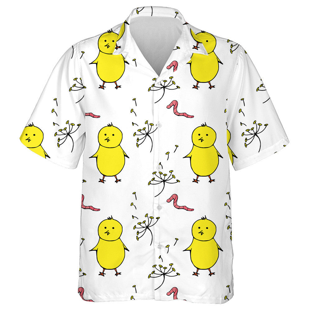 Cute Chicken With Earthworm And Dandelion Hawaiian Shirt,Hawaiian Shirt Gift, Christmas Gift
