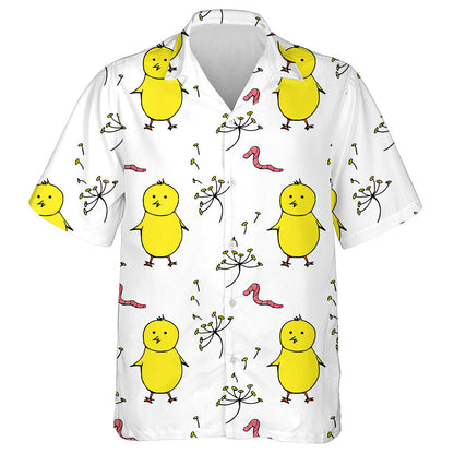 Cute Chicken With Earthworm And Dandelion Hawaiian Shirt,Hawaiian Shirt Gift, Christmas Gift