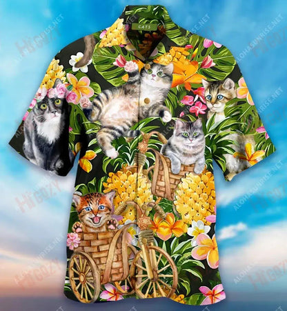 Cats And Pinapples Short Short Sleeve Shirt Hobbies Short Sleeve Custom Hawaiian Shirts Hawaiian Shirts For Women_Hawaiian Shirt Gift, Christmas Gift