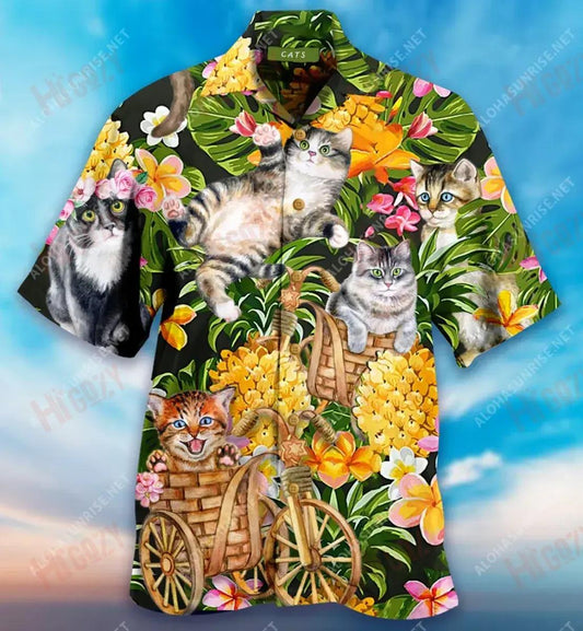 Cats And Pinapples Short Short Sleeve Shirt Hobbies Short Sleeve Custom Hawaiian Shirts Hawaiian Shirts For Women_Hawaiian Shirt Gift, Christmas Gift
