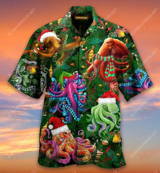 Línte Nollag Gearr Octo-Crann Haváis Laethanta Saoire Muinchille Gearr Léinte Crazy Haváíais Patrún Léine Haváíais, Bronntanas Léine Haváís, Bronntanas Nollag