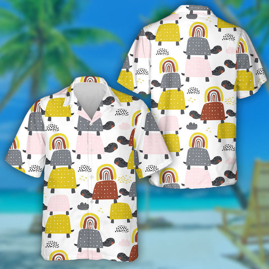 Cute Big And Small Turtles With Rainbows Hawaiian Shirt, Hawaiian Shirt Gift, Christmas Gift