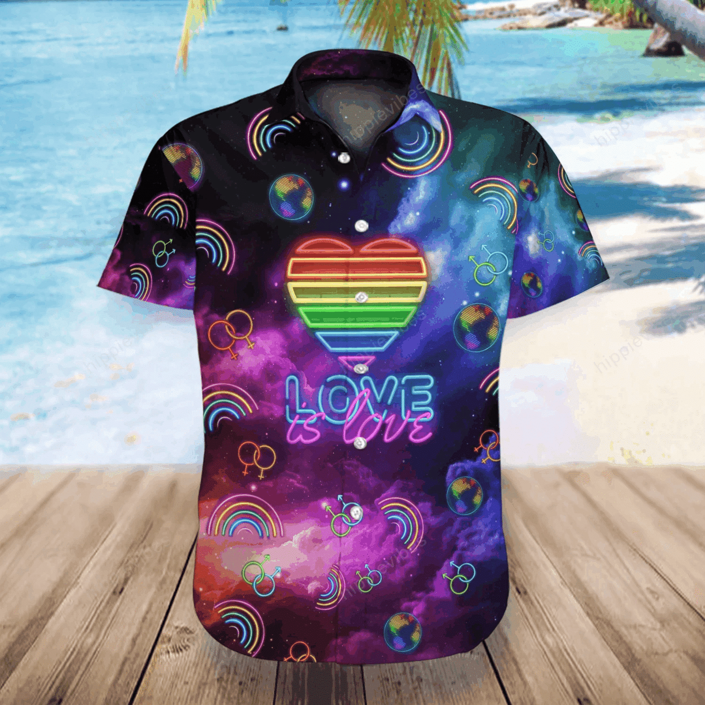 Lgbt Galaxy Love Is Love Neon Style Hawaiian Shirt, Christmas Gift