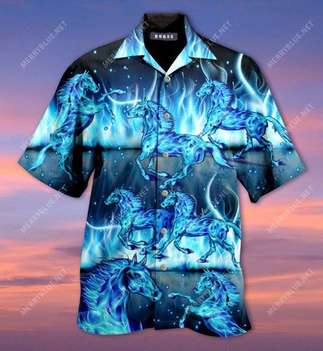 Burning Blue Horses Hawaiian Shirt,Hawaiian Shirt Gift, Christmas Gift