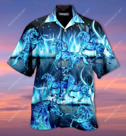 Burning Blue Horses Hawaiian Shirt,Hawaiian Shirt Gift, Christmas Gift