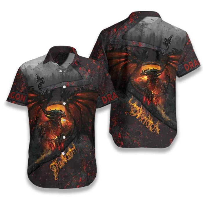 Dragon Fire Art Hawaiian Aloha Aloha Shirts #V Hawaiian Shorts Beach Short Sleeve_Hawaiian Shirt Gift, Christmas Gift