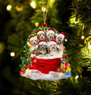 Havanese Dogs In A Gift Bag Christmas Ornament Flat Acrylic Dog Ornament,Christmas Gift,Christmas Decoration
