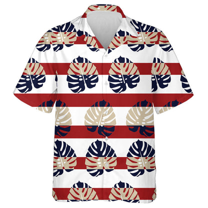 Patrún Trópaiceach Duilleog Monstera Ar Chúlra Stiall Deirge Léine Haváí, Bronntanas Léine Haváíais, Bronntanas Nollag