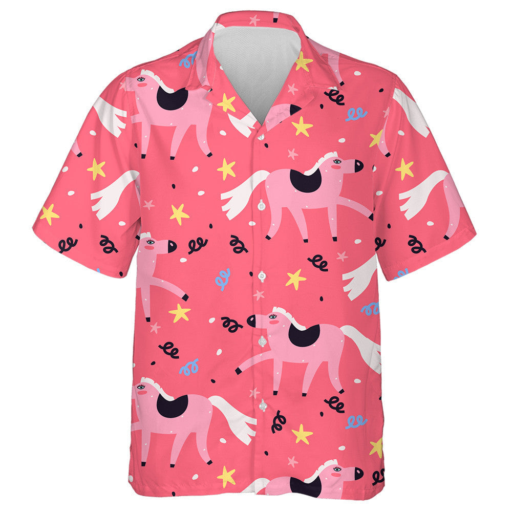 Cartoon Baby Horse And Star On Pink Hawaiian Shirt, Hawaiian Shirt Gift, Christmas Gift