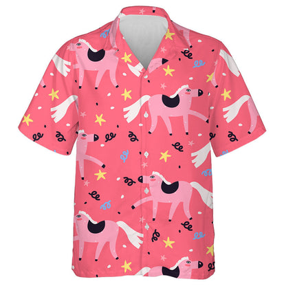 Cartoon Baby Horse And Star On Pink Hawaiian Shirt, Hawaiian Shirt Gift, Christmas Gift