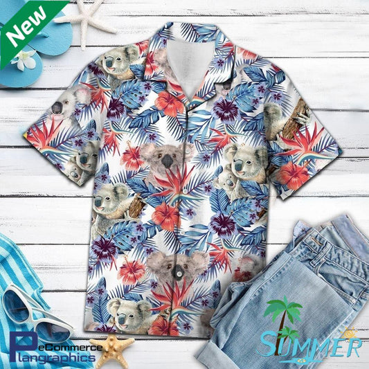Koala Tropical Aop Hawaiian Aloha Shirt Hawaiian Shorts Beach Short Shirt, Hawaiian Shirt Gift, Christmas Gift