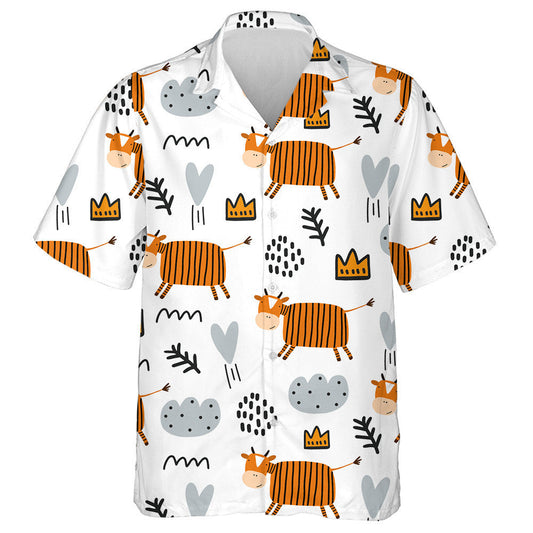 Hand Drawn Orange Stripe Cow On White Hawaiian Shirt, Hawaiian Shirt Gift, Christmas Gift
