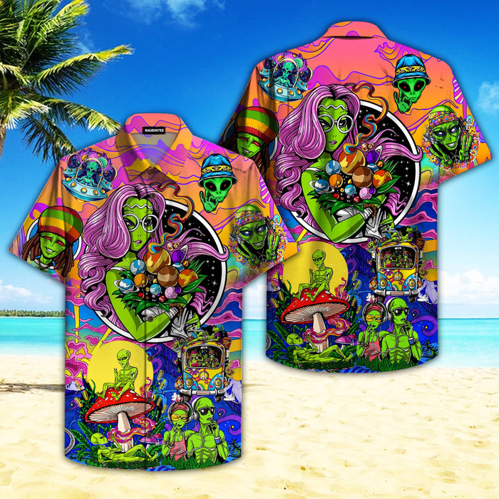 Ailen Hawaiian Shirt - Hippie Alien Peace Life Color Limited Hawaiian Shirt - Hawaii Themed Gifts, Hawaiian Shirt Gift, Christmas Gift