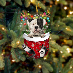 American Bulldog In Snow Pocket Christmas Ornament Flat Acrylic Dog Ornament,Christmas Shape Ornament, Happy Christmas Ornament, Christmas Ornament Gift, Christmas Gift, Christmas Decoration