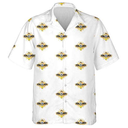 Natural Bee Jewelry With Stones On White Hawaiian Shirt, Hawaiian Shirt Gift, Christmas Gift