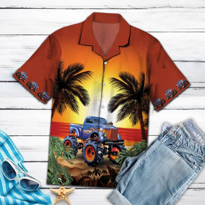 Amazing Legend Monster Truck Sunset View Pattern Hawaiian Shirt, Hawaiian Shirt Gift, Christmas Gift