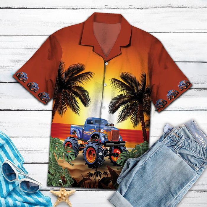 Amazing Legend Monster Truck Sunset View Pattern Hawaiian Shirt, Hawaiian Shirt Gift, Christmas Gift