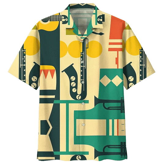 Cartoon Saxophone Background Design Hawaiian Shirt, Hawaiian For Gift