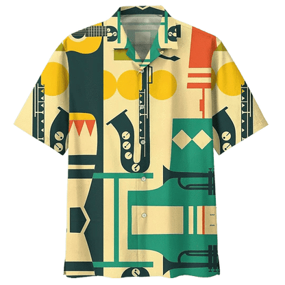 Cartoon Saxophone Background Design Hawaiian Shirt, Hawaiian For Gift