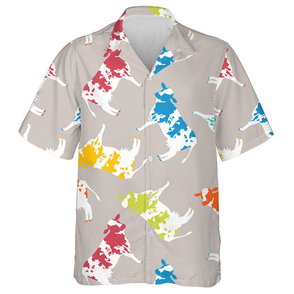 Hand Drawn Colourful Cows On Grey Hawaiian Shirt, Hawaiian For Gift