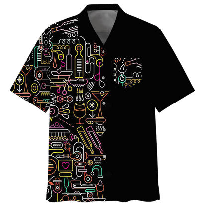 Colorful Cocktail On Black Background Pattern Hawaiian Shirt, Hawaiian For Gift