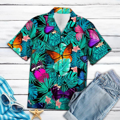 Colorful Butterflies Tropical Jungle Design Hawaiian Shirt, Hawaiian For Gift