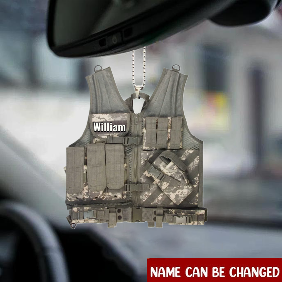 Personalized Flat Acrylic Ornament Hanging For Car Camouflage Army Tactical Vest Ornament Car Interior, Christmas Decoration