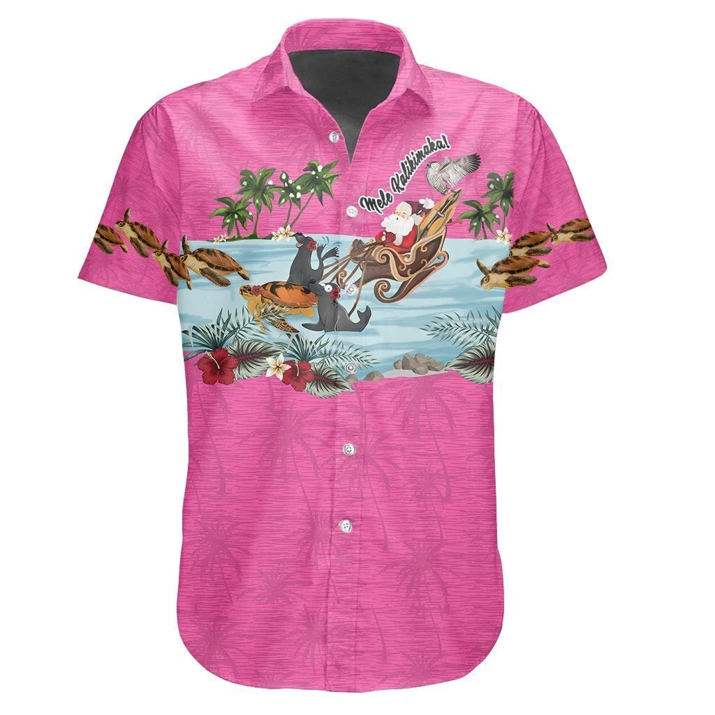 Séala Manach Nollag Léine Haváís Patrún Álainn Ar Chúlra Pink, Bronntanas Léine Haváís, Bronntanas Nollag