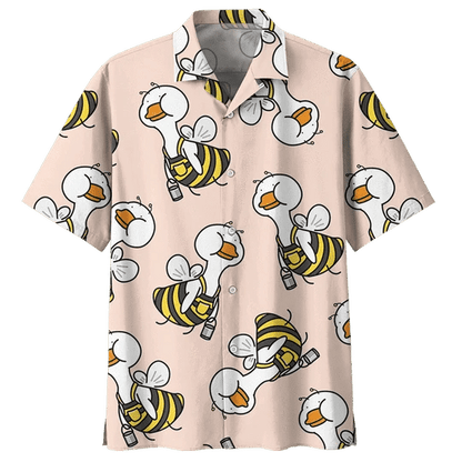 Bee Duck Background Design Hawaiian Shirt, Hawaiian For Gift