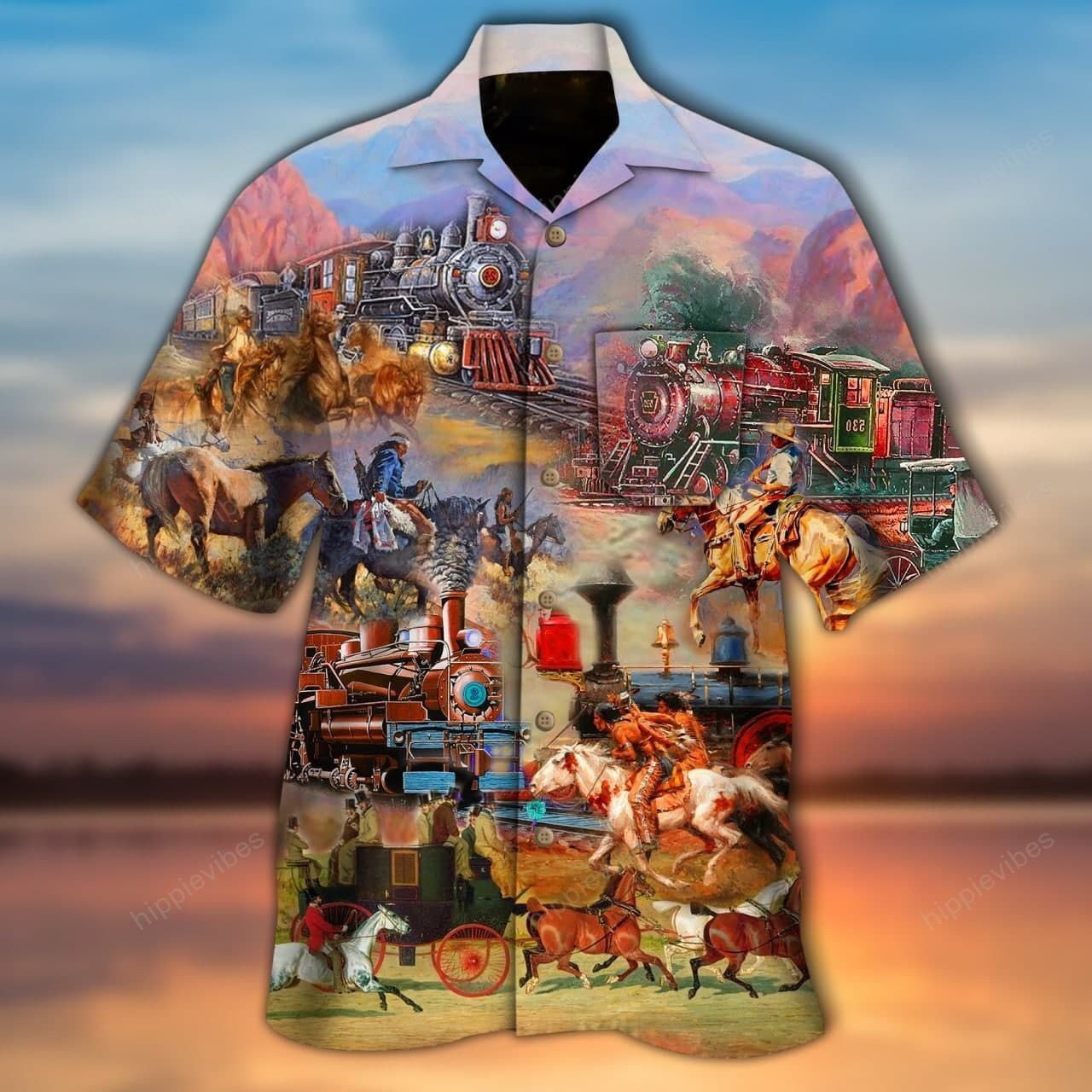 Rural Village Train On The Way Design Hawaiian Shirt,Hawaiian Shirt Gift, Christmas Gift