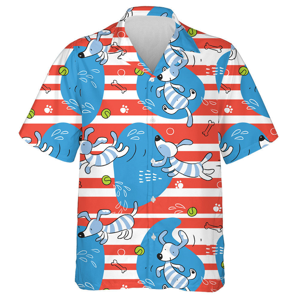Hand Drawn Baby Dog Playing With Ball Hawaiian Shirt, Hawaiian Shirt Gift, Christmas Gift