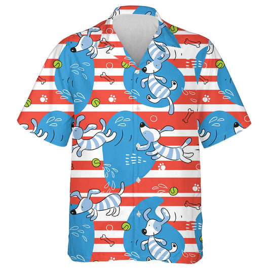 Hand Drawn Baby Dog Playing With Ball Hawaiian Shirt, Hawaiian Shirt Gift, Christmas Gift