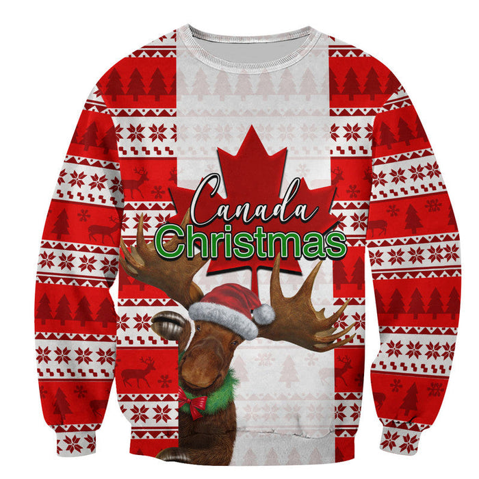 Christmas Moose Canada Sweater Flag Style, Christmas Ugly Sweater, Christmas Gift, Gift Christmas 2024