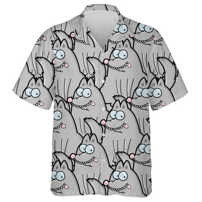 Cute Cartoon Style Face Grey Wolf Hawaiian Shirt, Hawaiian Shirt Gift, Christmas Gift